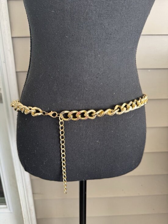 Belt Long Rope Link Chain Shiny Goldtone Adjustable 3 Layer Women\'s Y2K 33\